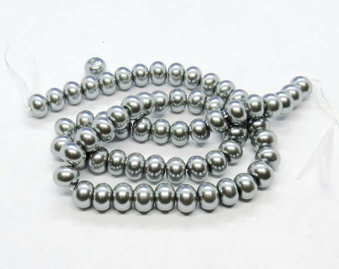 1 Strand 8x6mm Glass Rondelle Pearl Beads - Silver (A373L)