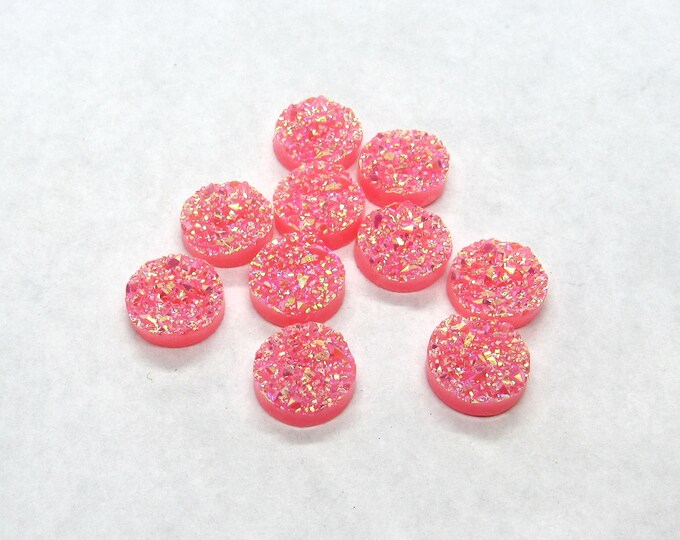 10 Druzy /Drusy Resin Round Flat Back Cabochons 12mm - Pink (A70m)