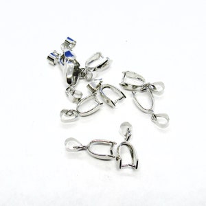 10 Silver Tone Ice Pick Pinch Bails Bail 21mm x 7mm (A166b)