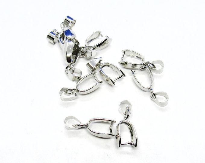 10 Silver Tone Ice Pick Pinch Bails Bail 21mm x 7mm (A166b)