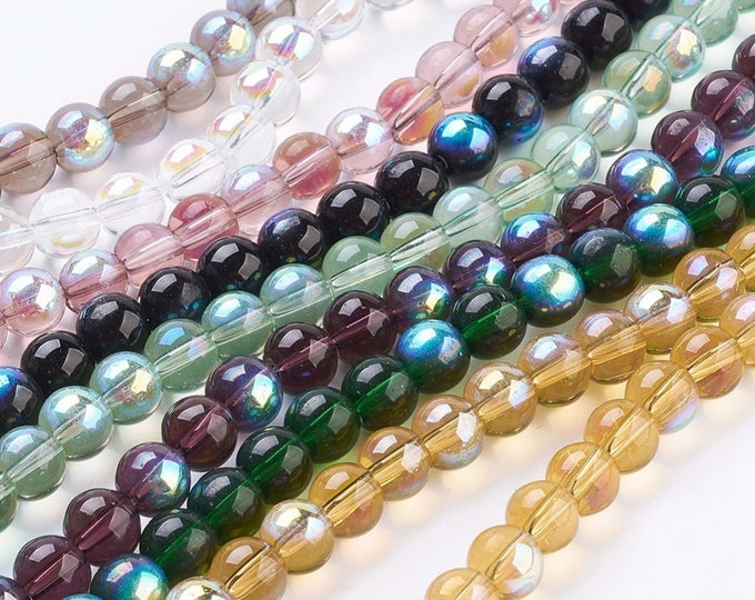 Choice of Color 1 Strand AB Color Plated 8mm Round Glass Beads (A235a1-5)