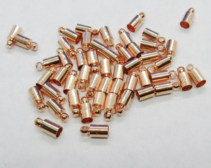 50 Rose Gold Tone Alloy Cylinder 9x4mm Cord Ends (Fits 4mm Cord) (A195d)
