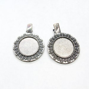 2 Antique Silver Vintage Look Alligator Hair Clip Cabochon Trays w/ Fleur De Lis 39mm (Fits 25)  (A45j)