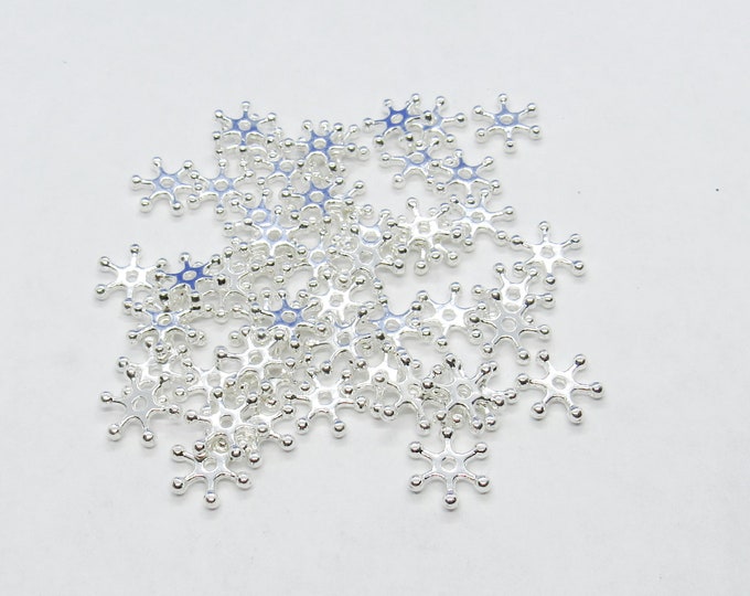 50 Silver Plated 12mm Alloy Snowflake Spacer Beads (A159g)
