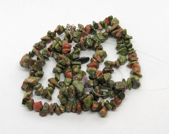 1 Strand Natural Unakite Gemstone Chip Beads 33" (A12j)