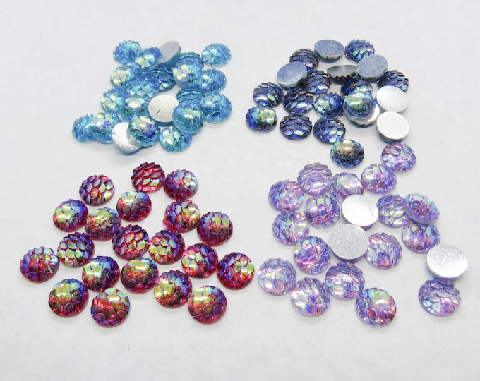 Choice of Color 20 Resin Mermaid Scale Round Cabochons 8mm  (A77)