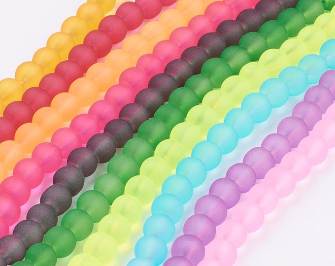 Choice of Color 1 Strand Transparent Frosted 8mm Round Glass Beads (A90                                 a-e)