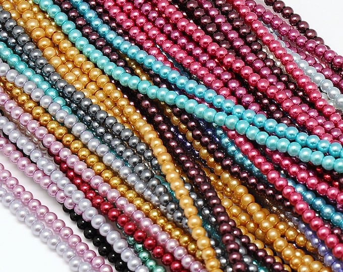 1/2 Strand 4mm Choice of Color Eco Friendly Dyed Glass Pearl Beads (130k-L/136b)