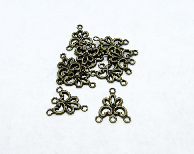 10 Metal Alloy Antique Bronze Tone 3 to 1 Connector Links 19x17mm (A50i)