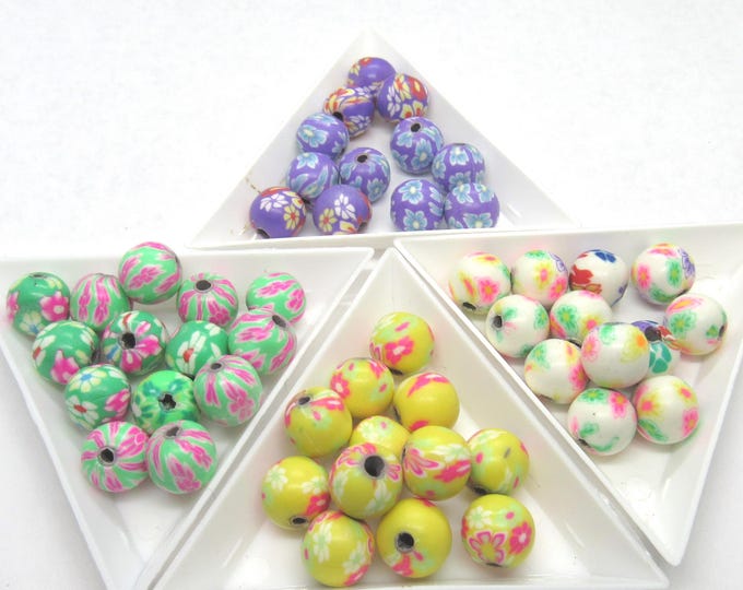 20pcs Choice of Color 10mm Handmade Round Polymer Clay Beads in Mixed Designs (A491d1-4)