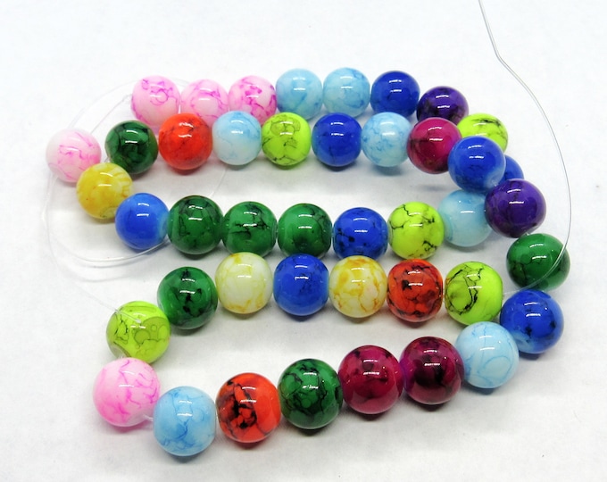 1 Strand 10mm Round Assorted Color Drawbench Glass Beads (A95)