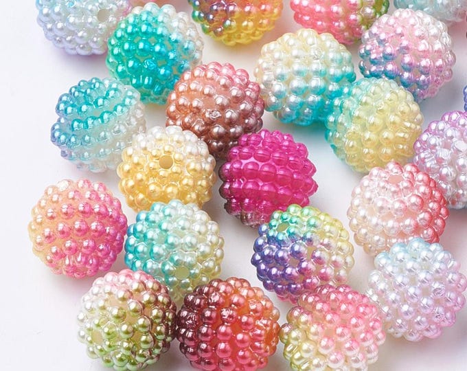 25 Pcs 10mm Round Pearled Acrylic Berry Beads (A491f)