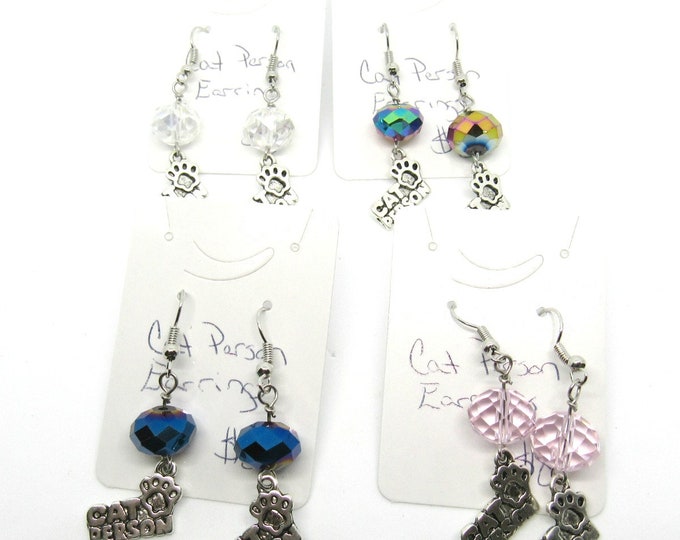 Choice of Color Crystal & Silver Tone Cat Person Earrings w/ Silver Tone Earwires  (J4d61-64)