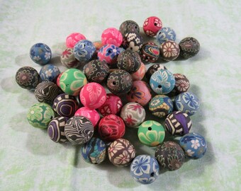 50 Asst. Polymer Clay Round Beads 14-16mm (B310g)