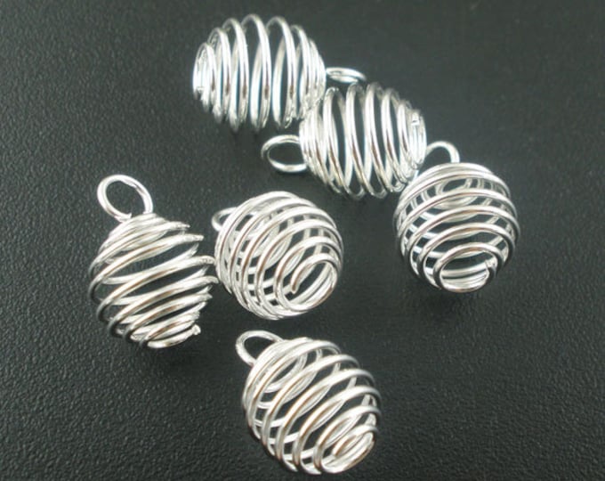 20 Silver Plated Alloy Spiral Bead Cages 12 x 9mm (Fits 8mm Bead) (A210f)