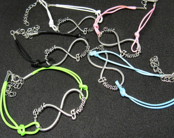 5 Assorted Color Nylon Cord "Best Friends" Infinity Bracelet 7-8" (J8f)