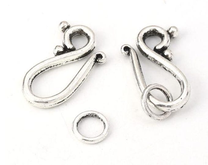 10 Sets Antique Silver Tone Hook Clasps 21x14mm (A326g)