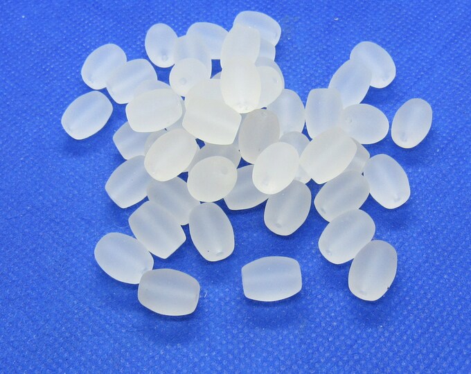 50 Frosted 11x8mm Barrel Glass Beads - White (A140m)