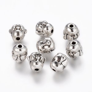 25 Antique Silver Alloy Buddha Head Spacer Beads 10mm (A304r)