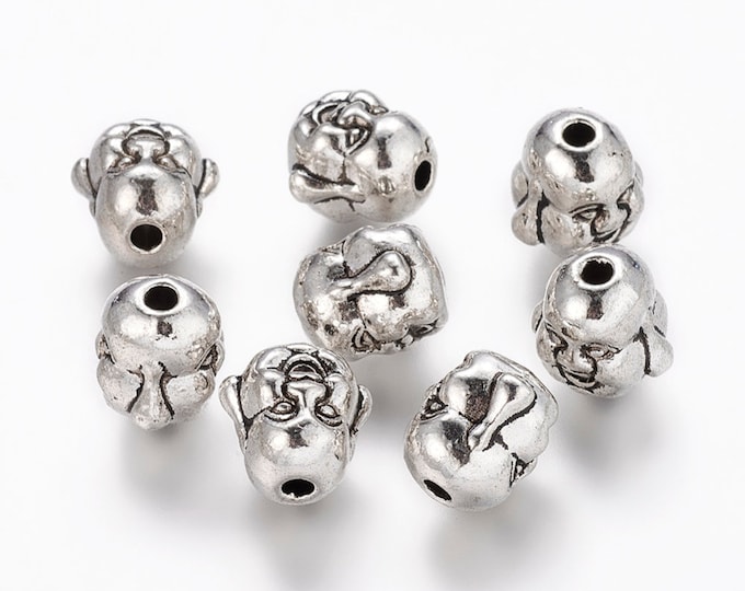 25 Antique Silver Alloy Buddha Head Spacer Beads 10mm (A304r)