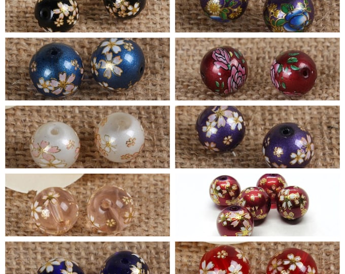 Choice of Color 5 Vintage 12mm Japanese Tensha Round Sakura Flower Beads