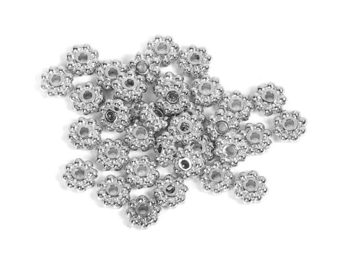 100 Antique Silver 6mm Alloy Daisy Spacer Beads  (A498h)