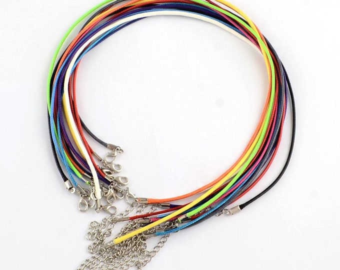 Choice of Color 2 Pc 1.5mm Wax Cord Necklaces w/Platinum Tone Lobster Clasp 18" (A25d-L)