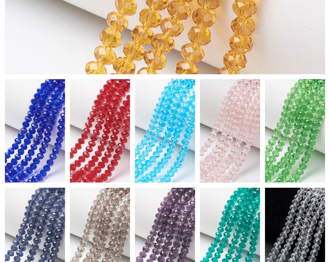 1 Str 6x5mm Choice of Color Transparent Faceted Glass Rondelle Beads (A142a-k)