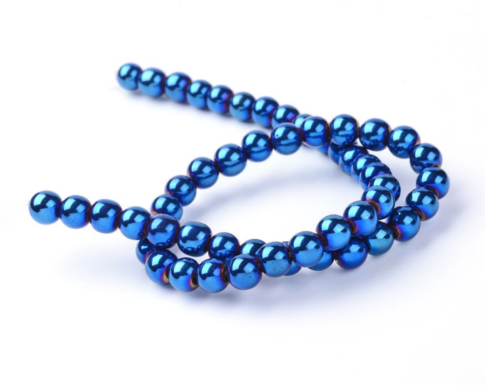 1 Str Grade A 6mm or 8mm Non-magnetic Synthetic Hematite Beads Blue (A282c/d)