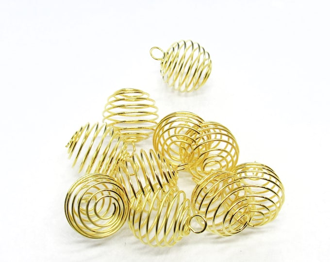 10 Gold Plated Alloy Spiral Bead Cages 25x 20mm (A84j)