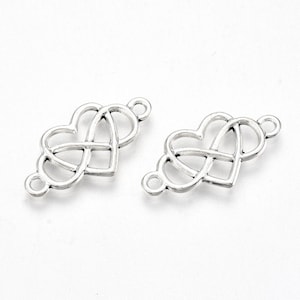 25 Antique Silver Infinity Heart Design Connector Links 24x12.5mm (A349g)