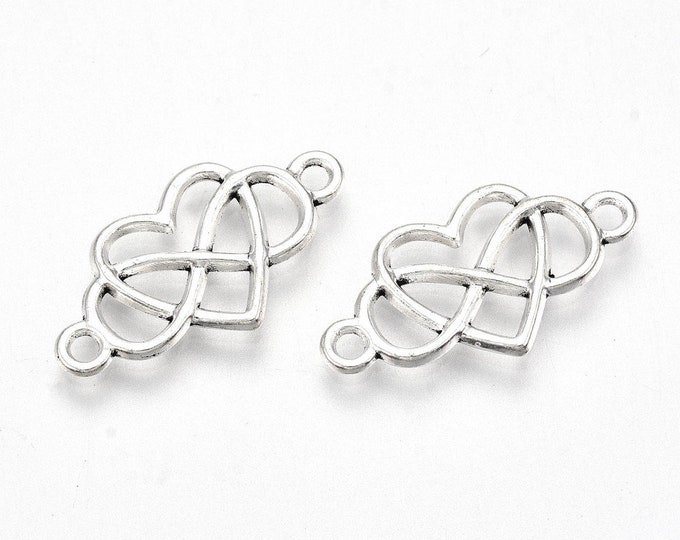 25 Antique Silver Infinity Heart Design Connector Links 24x12.5mm (A349g)