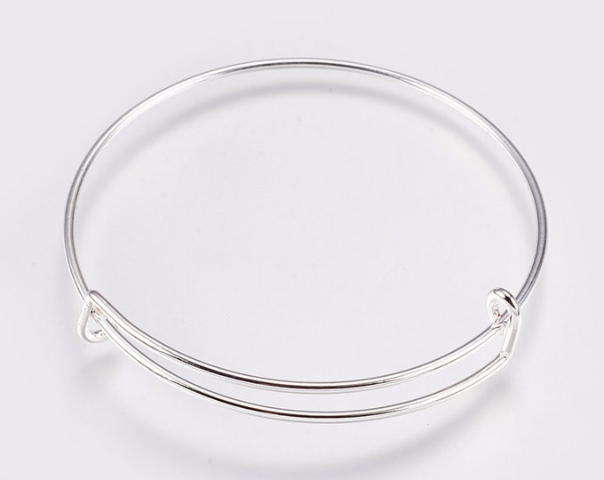 5 Silver Plated Alloy Expandable Charm Bangle Bracelets 65mm (7.5")  (A255f)