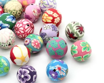 30 Handmade Polymer Clay Round Beads 12mm (B519H)