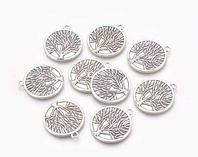 5 Antique Silver Tone Round Tree of Life Cabochon 32x28x2mm (Fits 25mm) Pendant Trays  (A288c)