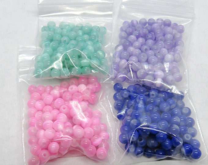 Choice of Color 100 Loose 4mm Round Fiber Optic Cat's Eye Glass Beads (A85h-k)