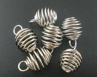 Silver Tone Alloy Spiral Bead Cages 8 x 9mm (A210g/158b)