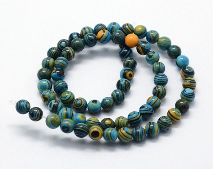 1 Strand 6mm Round Synthetic Malachite Beads  (A367d)