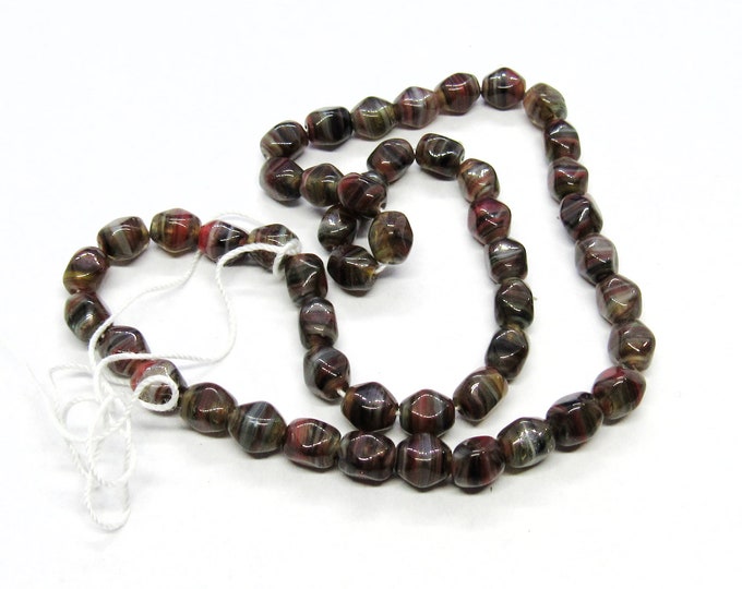 1 Str 5mm Beveled Diamond Barrel Czech Hurricane Glass Beads - Multi Swirl (A71i)