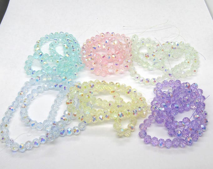 Choice of Color 1 Strand 6x5mm Half Plated AB Faceted Glass Rondelle Beads (A501a-f) (10/25)