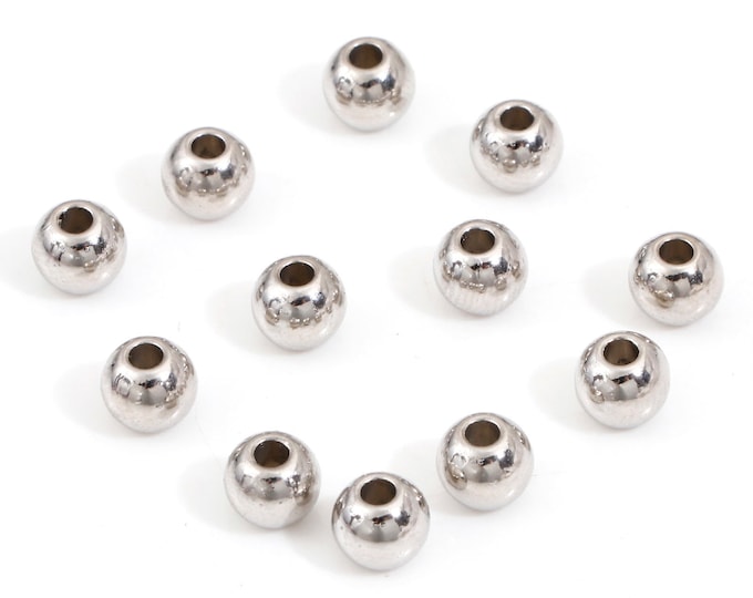 25 Silver Tone Alloy Round 6mm Spacer Beads  (A417d)