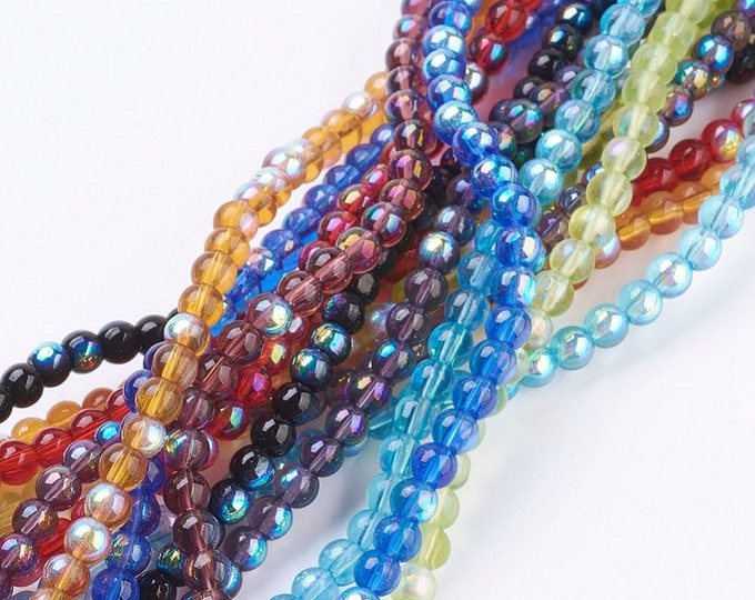 Choice of Color 1 Strand 4mm Round AB Color Plated Glass Beads (A107L-q)