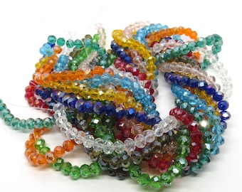 Wholesale Lot 10 Assorted Strands 6x5mm Electroplate AB Faceted Glass Rondelle Beads (Desk-Lf)