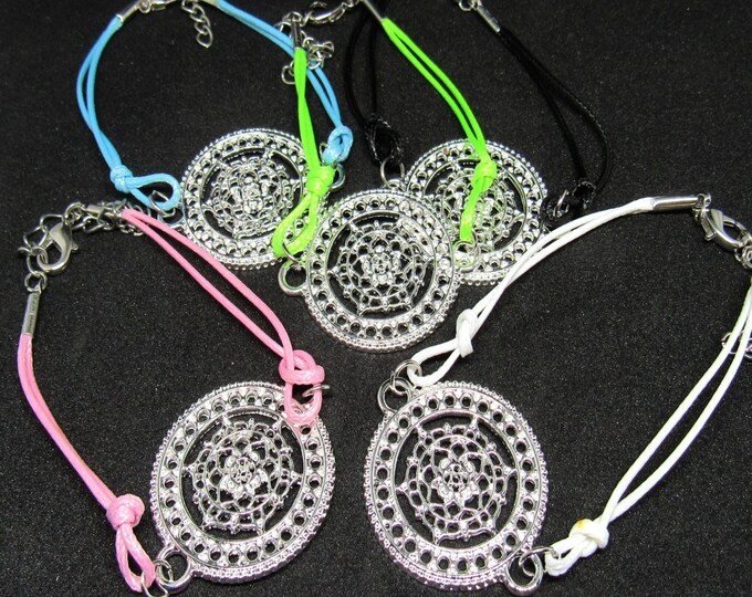 5 Assorted Color Nylon Cord Mandala Bracelets 7-8" (J8j)