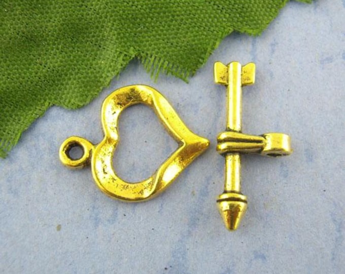 10 Sets Antique Gold  Heart Toggle Clasps 19x8mm  (A479h)