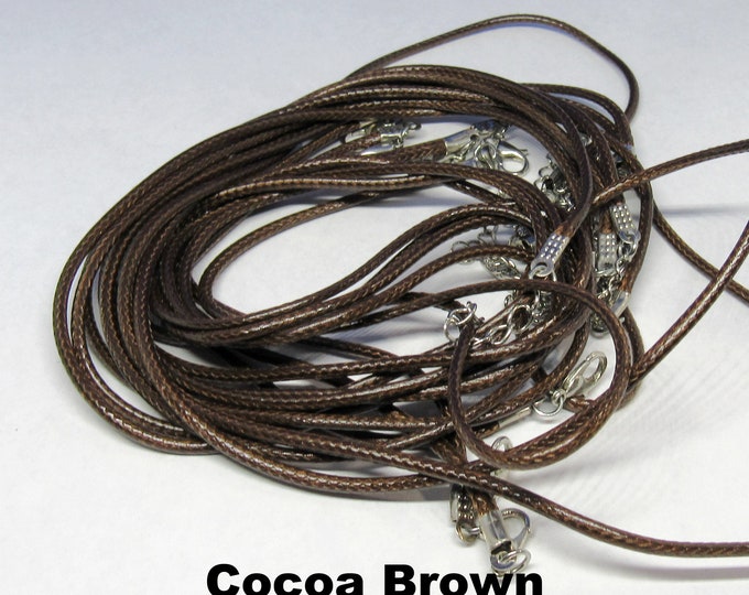 Coffee Brown 2mm Wax Cord Necklaces w/Platinum Tone Lobster Clasp 18" (A25a/b)