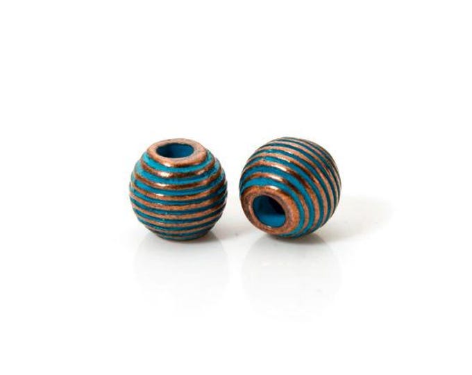 10 Red Copper Tone w/Patina Alloy 9.5mm Round Spacer Beads (A487b)