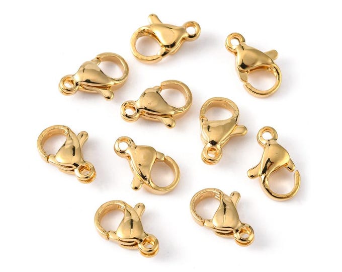 10pc 24k Gold Plated Stainless Steel 10x6mm Lobster Claw Clasps (A478J)