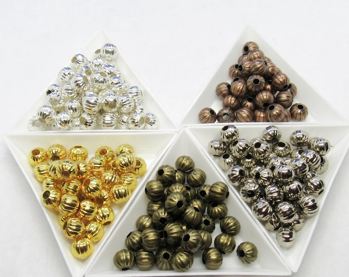 50 8mm Choice of Color Round Iron Corrugated Spacer Beads  (A180i-m)