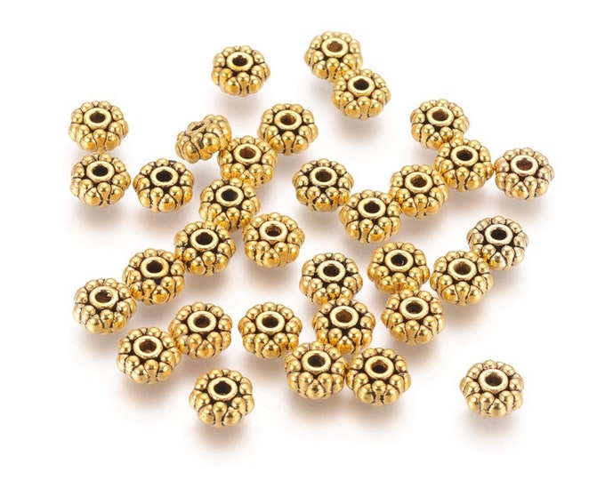 25 Antique Gold Tone 8x4mm Alloy Flower Spacer Beads (A368h)